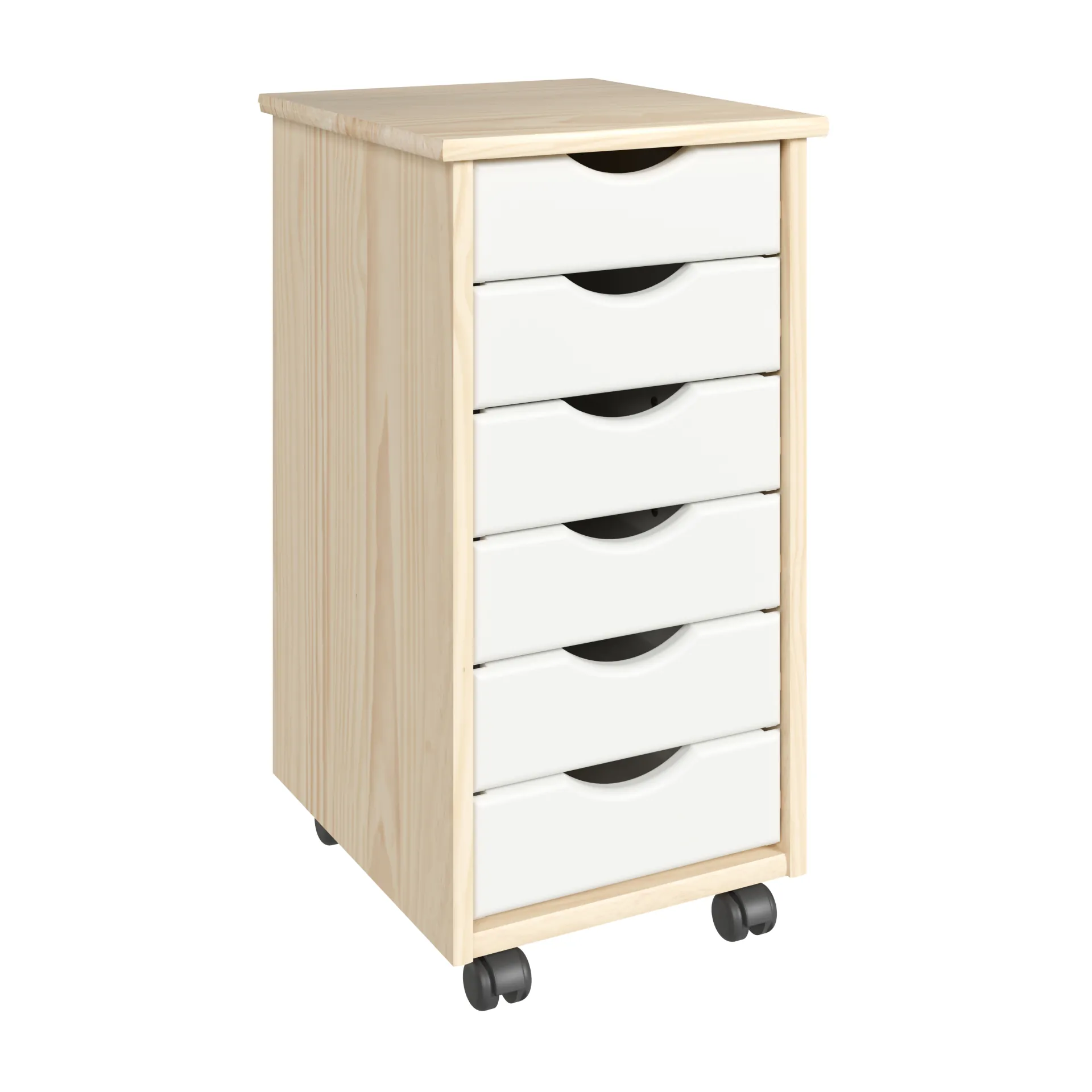 Adeptus White 6-Drawer Solid Wood Mobile Storage Cart